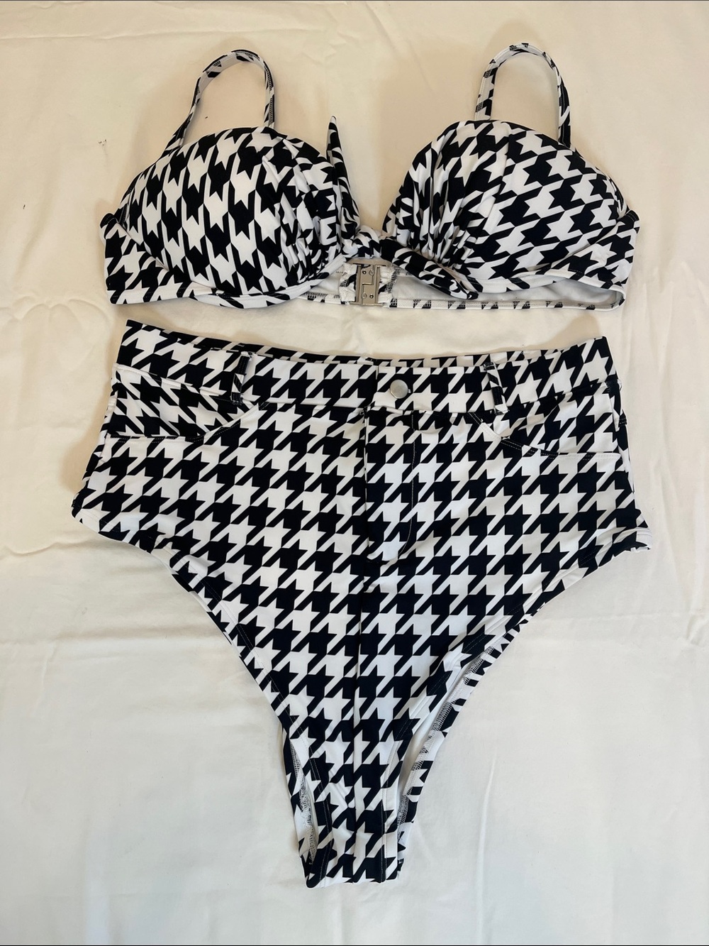 Alpine Black & White Houndstooth High-Waist Bikini